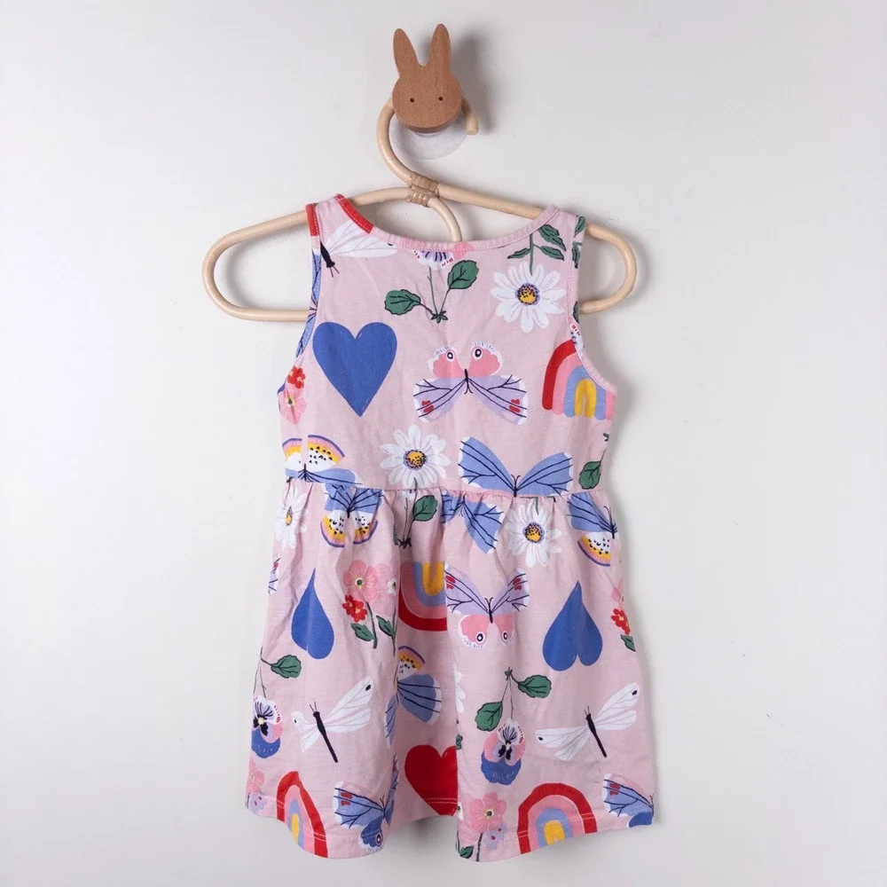 H&M Jersey Dress Kids 2T Pink Rainbow Butterfly Heart Daisy Sleeveless